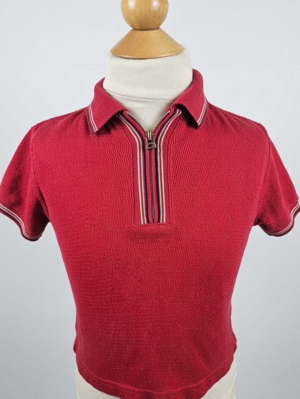 Toddler Boy Short-Sleeve Knit Polo in Deep Red with Zip Placket